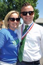 Mayor of Dorchester Cam Charbonnier with his mom Leah Finn at the parade. Bill Forry photo
